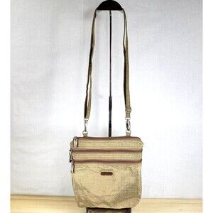 Baggalini Large Crossbody Army Green Multi-Zippper Slide Pockes 2 Key Fobs Clips